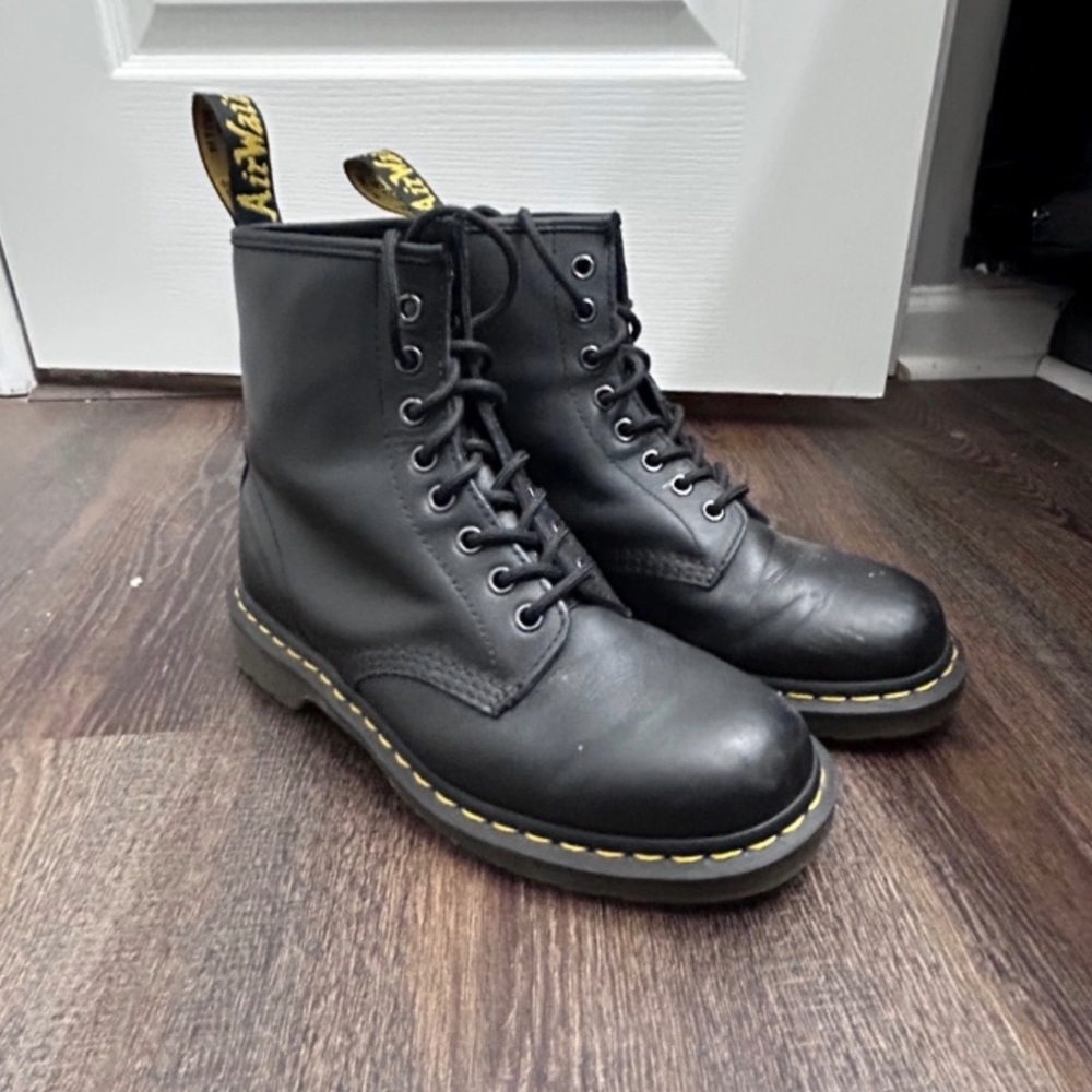 Dr. Martens Black Combat Boots with Yellow Stitching
